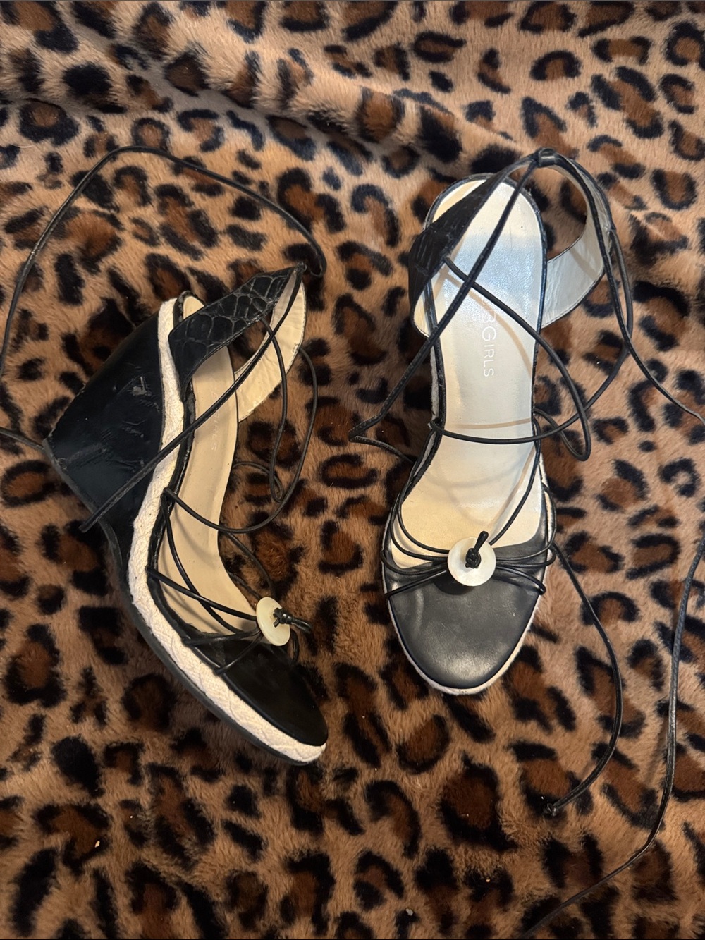 BCBGirls Black Lace-Up Espadrille Wedge Sandals